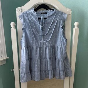 Chic Light Blue Ruffled Blouse